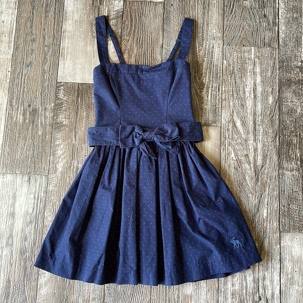 Abercrombie kids Super cute Navy and red Polka Dot Spaghetti Strap Dress, Large
